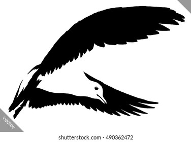 black and white paint draw Seagull bird vector illustration