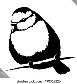black and white paint draw tit bird vector illustration