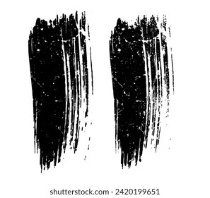 pinturas negras y blancas salpican el conjunto de pinceladas de pincel, un pincel negro y blanco sobre un fondo blanco, garrapatas sucias vintage Raspado de pincel, salpicaduras de pintura en blanco y negro,