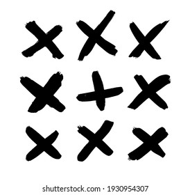 Black and White paint Vector cross lines. Hand drawn set of objects for design. Abstract drawing stripes. Artistic illustration grunge elements strokes