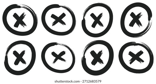 Black and White paint Vector cross lines. Hand drawn set of objects for design. Abstract drawing stripes. Artistic illustration grunge elements strokes. X black cross mark set sketch grunge. EPS 10. 