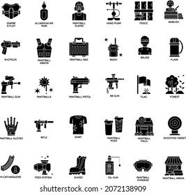 Black And White Paintball And BB Gun , Flat Vector Icon Elements Collection Set