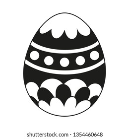 Black and white painted easter egg silhouette. Holiday christianity symbol. Easter themed vector illustration for icon, stamp, label, certificate, brochure, gift card, poster or banner decoration