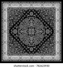 Black And White Paisley  Bandanna Pattern