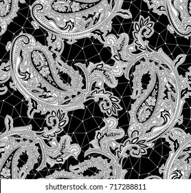 black and white paisley lace pattern