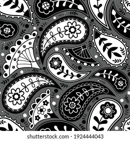 Black And White Paisley Seamless Pattern Background