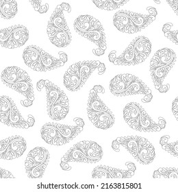 black and white Paisley seamless pattern with flowers in Indian style