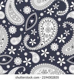 Black and white paisley seamless pattern.