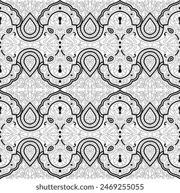 black and white paisley seamless pattern on white background