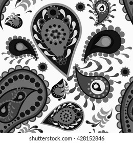 black and white paisley seamless pattern