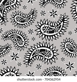 Black and white  Paisley seamless pattern, vector