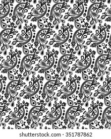 Black and White Paisley Seamless Vector Pattern