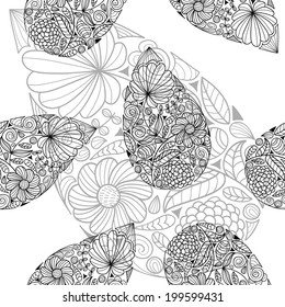 Black and white paisley vector seamless pattern. Ethnic endless background