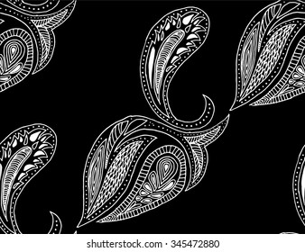black and white paisley-style vector seamless pattern