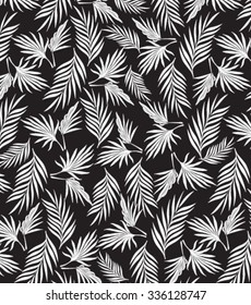 black and white palm leaves pattern, seamless swatch element included