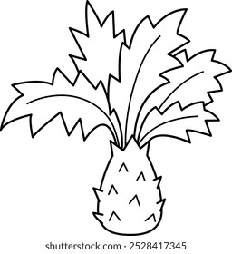 Ilustración de palmera en blanco y negro. Icono de línea de planta tropical de Vector. Página para colorear de la isla del tesoro o tierra prehistórica. Elemento divertido del partido del pirata o del dinosaurio para los niños aislados en blanco