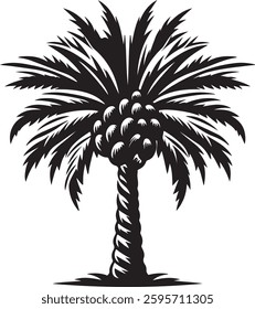 Black and white palm tree illustration with coconuts nature tropical summer design