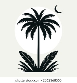 Black and white palm tree vector