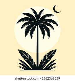 Black and white palm tree vector