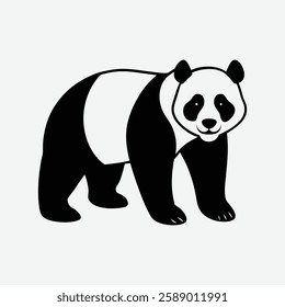 a black and white panda bear on a white background