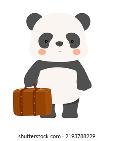 Black and white panda carrying a suitcase. Cute and simple vector illustration