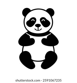 Black and White Panda Drawing, Cute Panda Illustration, Minimalist Panda Art. Monochrome Panda Clipart
