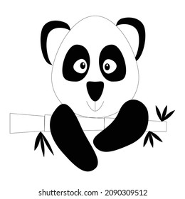 Panda blanco y negro colgando del bambú. muy lindo.