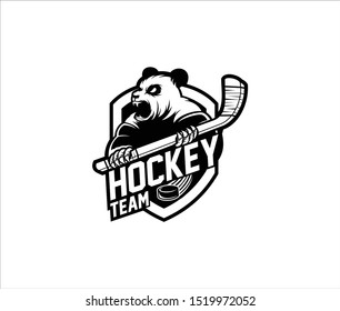 Black and white panda ice hockey vector