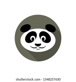 Black and white panda icon in flat style with shadow isolated on white background