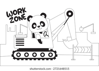 Ilustración de panda en blanco y negro adecuada para colorear imágenes