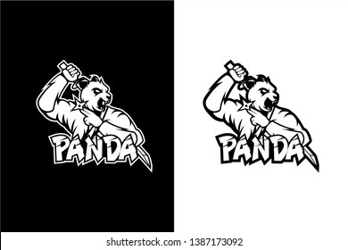 Black and white panda ninja, ninja mascot design