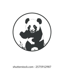 Black and White Panda in Simple Drawing
