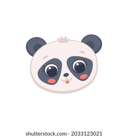 Black and white Pandas funny face, flat vector illustration isolated on white background. Panda funny adorable cartoon character for kids clothing and prints.