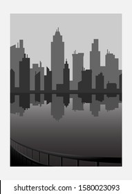 black and white panorama cities. Vector art
