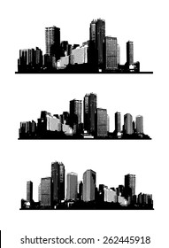 Black and white panorama cities. Vector art