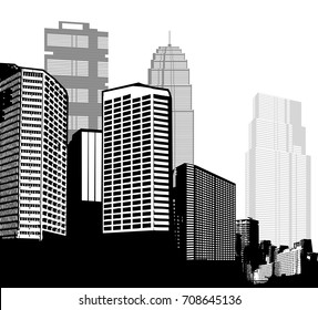Black and white panorama cities. Vector art