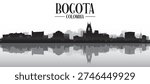 Black and white panoramic poster of the city skyline with misty background buildings and water reflection of BOGOTA, COLOMBIA