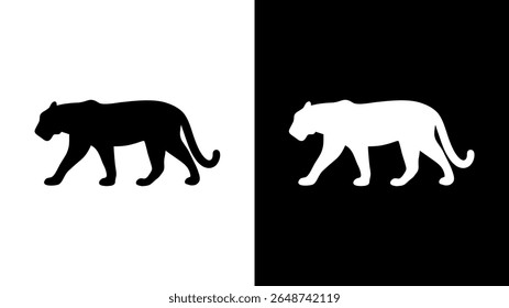 Black and White Panther Silhouette Icons. Vector Big Cat Profile.