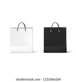 Black and White Paper Bags. Realistic bag illustration isolated on white background. Vector