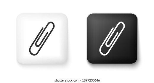 Black and white Paper clip icon isolated on white background. Square button. Vector.