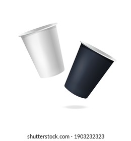 Black and white Paper coffee cup on white background. 3d coffee cup mockup.