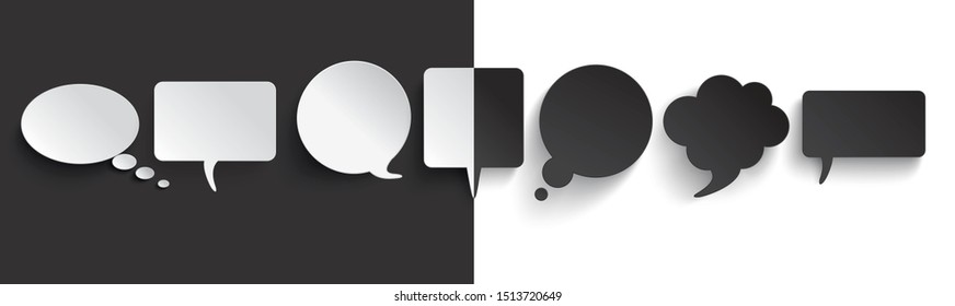 Black and white paper communication bubbles. Eps 10 vector file.