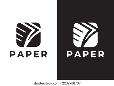 black white paper logo vector. digital printing, accounting, finance, shop, etc.