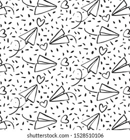 Black and white paper planes pattern vector illustration.