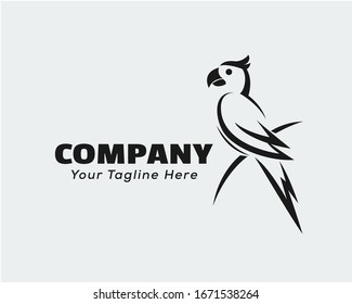 Black white parrot perch at single branch logo design inspiration