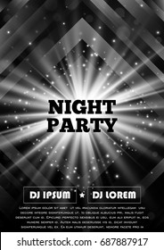 Black And White Party Club Flyer. Vector Poster Template.