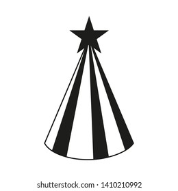 Black and white party hat. Star symbol on top. Birthday party themed vector illustration for icon, stamp, label, certificate, brochure, gift card, poster, coupon or banner decoration