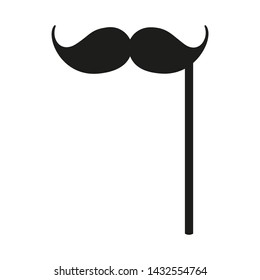 Black and white party moustache silhouette. Funny mask on a stick. Holiday themed vector illustration for icon, stamp, label, certificate, brochure, gift card, poster, coupon or banner decoration