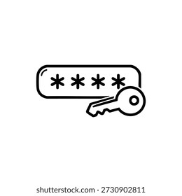 Contraseña en blanco y negro y Ilustración vectorial de iconos clave para la ciberseguridad y la protección de datos