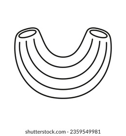 black and white pasta, simple design of traditional italian food, outline macaroni isolated on white background